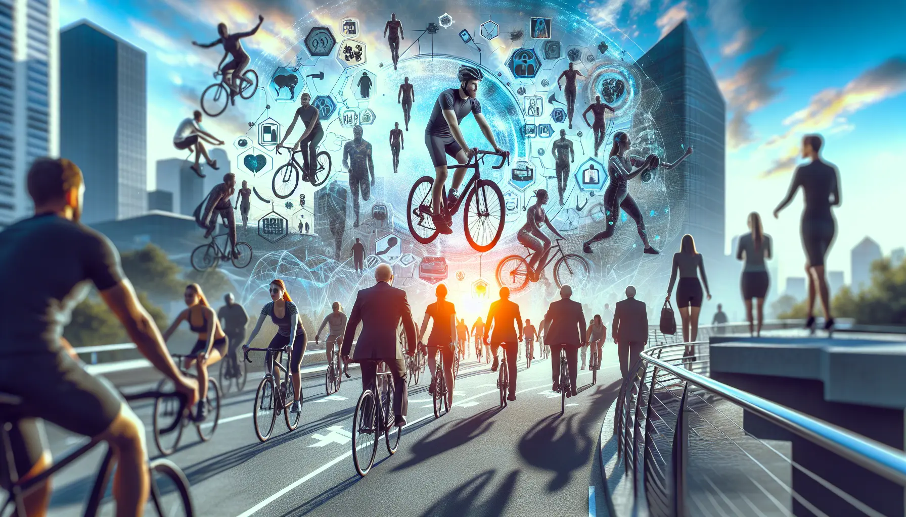 Un ciclista che pedala su un sentiero panoramico circondato dalla natura, rappresentando i benefici del ciclismo per la salute e il benessere psicologico.