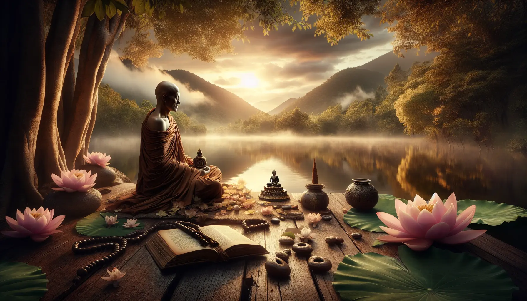 Un'immagine rappresentativa del Dalai Lama che sorride, circondato da persone in meditazione, simbolizzando la pace interiore e la salute mentale.