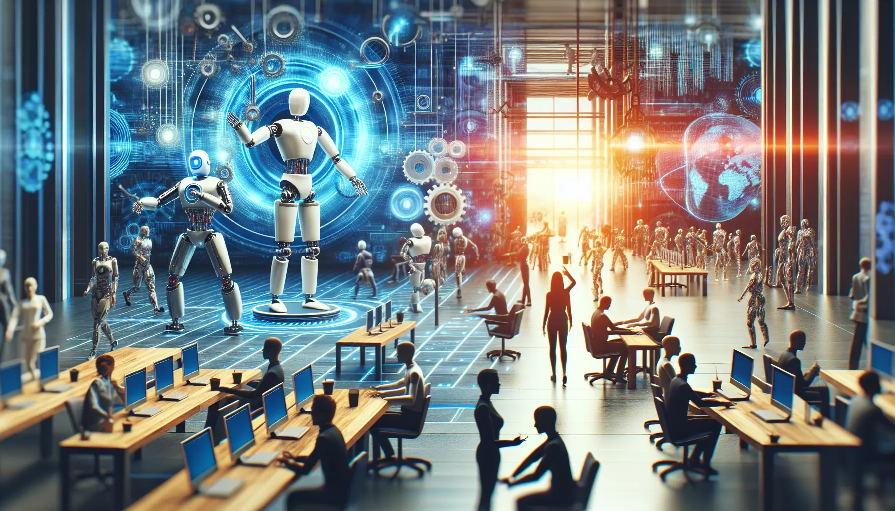 Professionisti al lavoro con tecnologia avanzata nell'era dell'automazione.