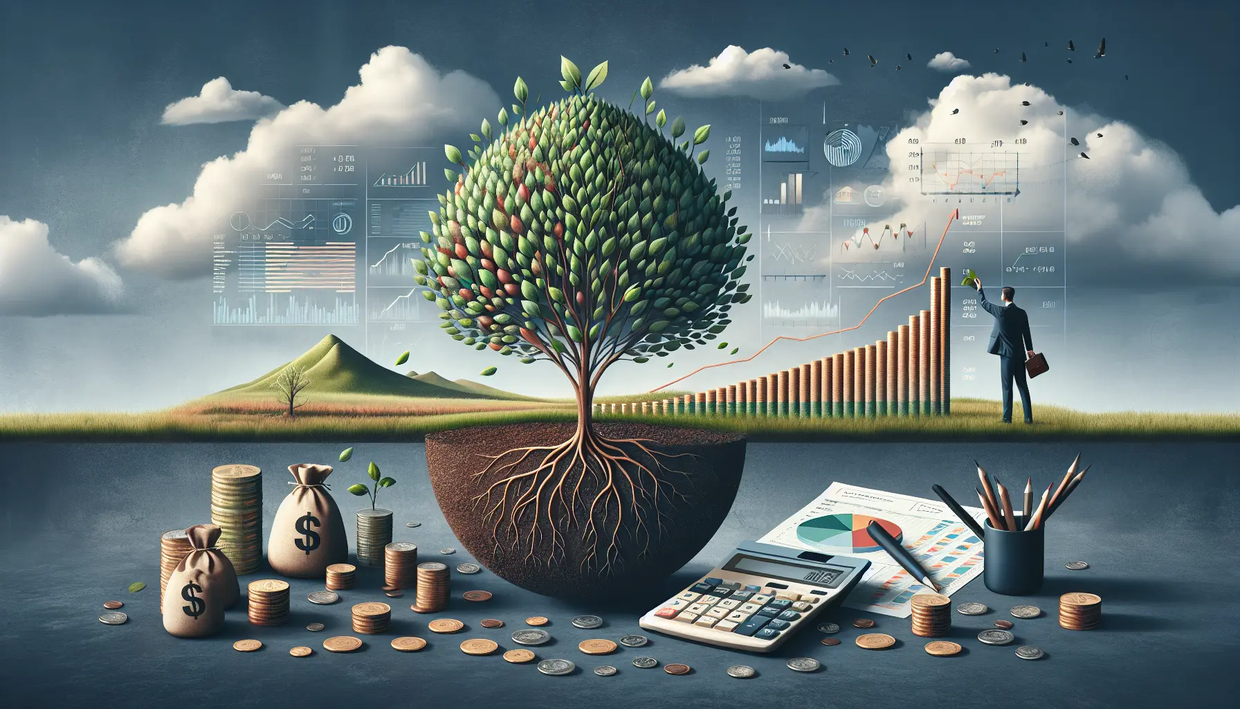 Un diagramma che illustra la crescita del patrimonio nel tempo grazie agli interessi composti.