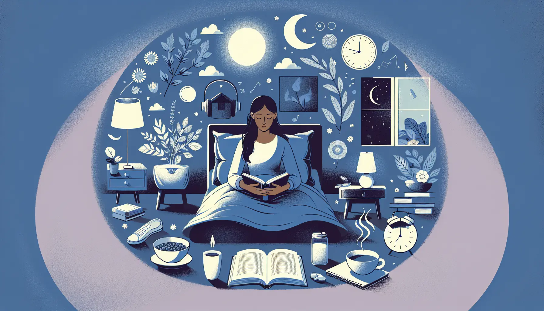 Una persona rilassata nel proprio letto, circondata da cuscini e coperte, pronta per una notte di sonno ristoratore.