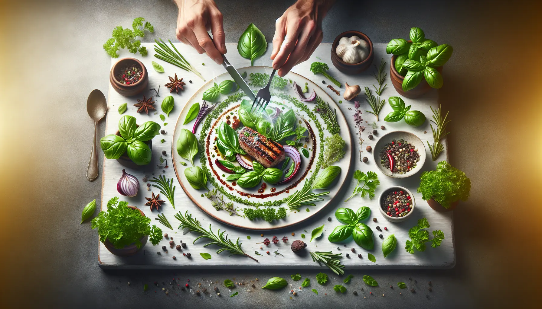 Una varietà di erbe aromatiche fresche in un giardino, pronte per essere utilizzate in cucina.