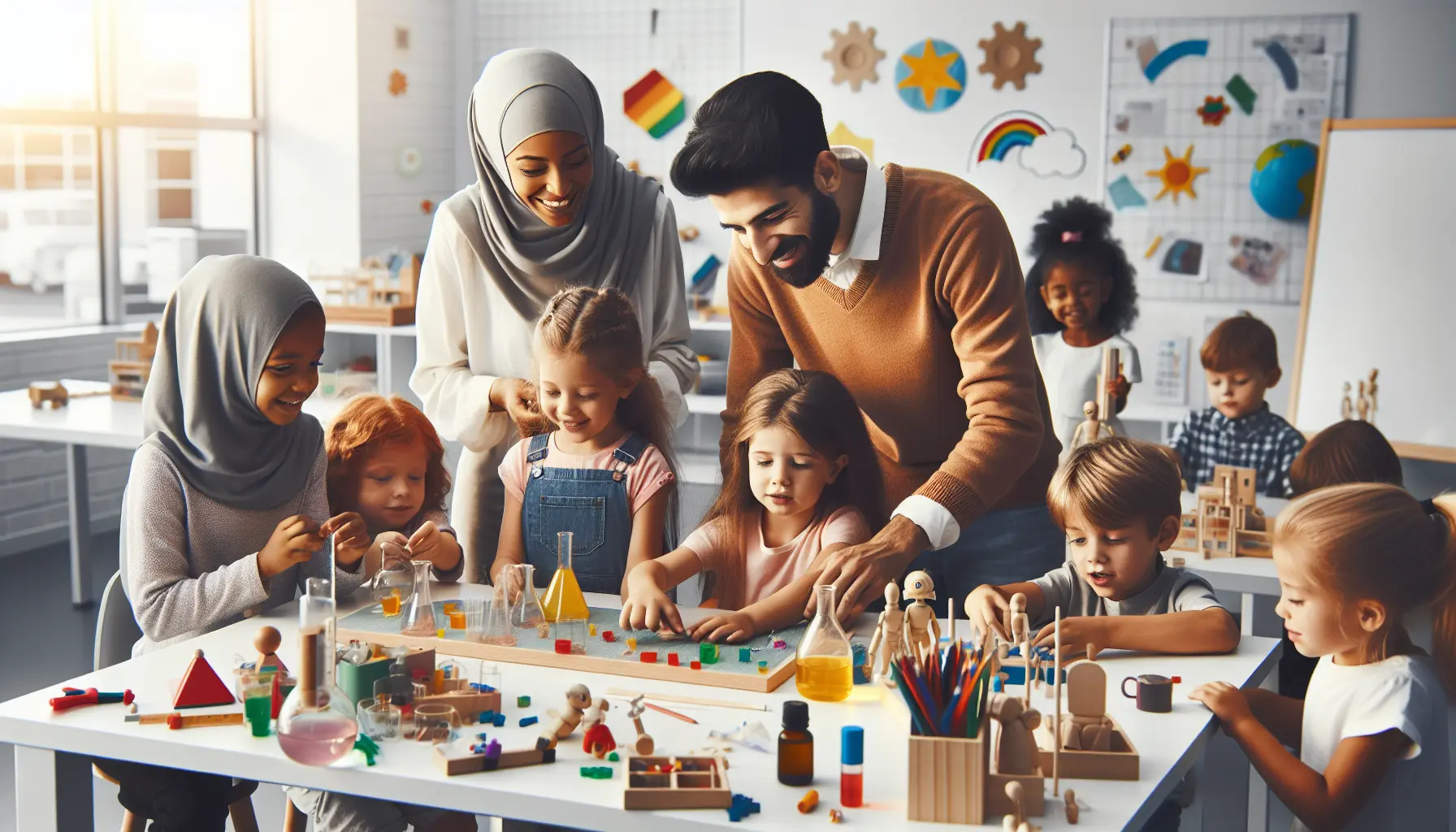 Bambini che apprendono attraverso esperienze pratiche in un ambiente educativo