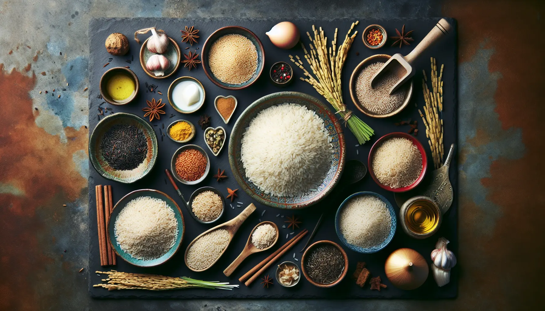 Un piatto di riso con verdure e spezie, rappresentativo della versatilità del riso nelle cucine del mondo.