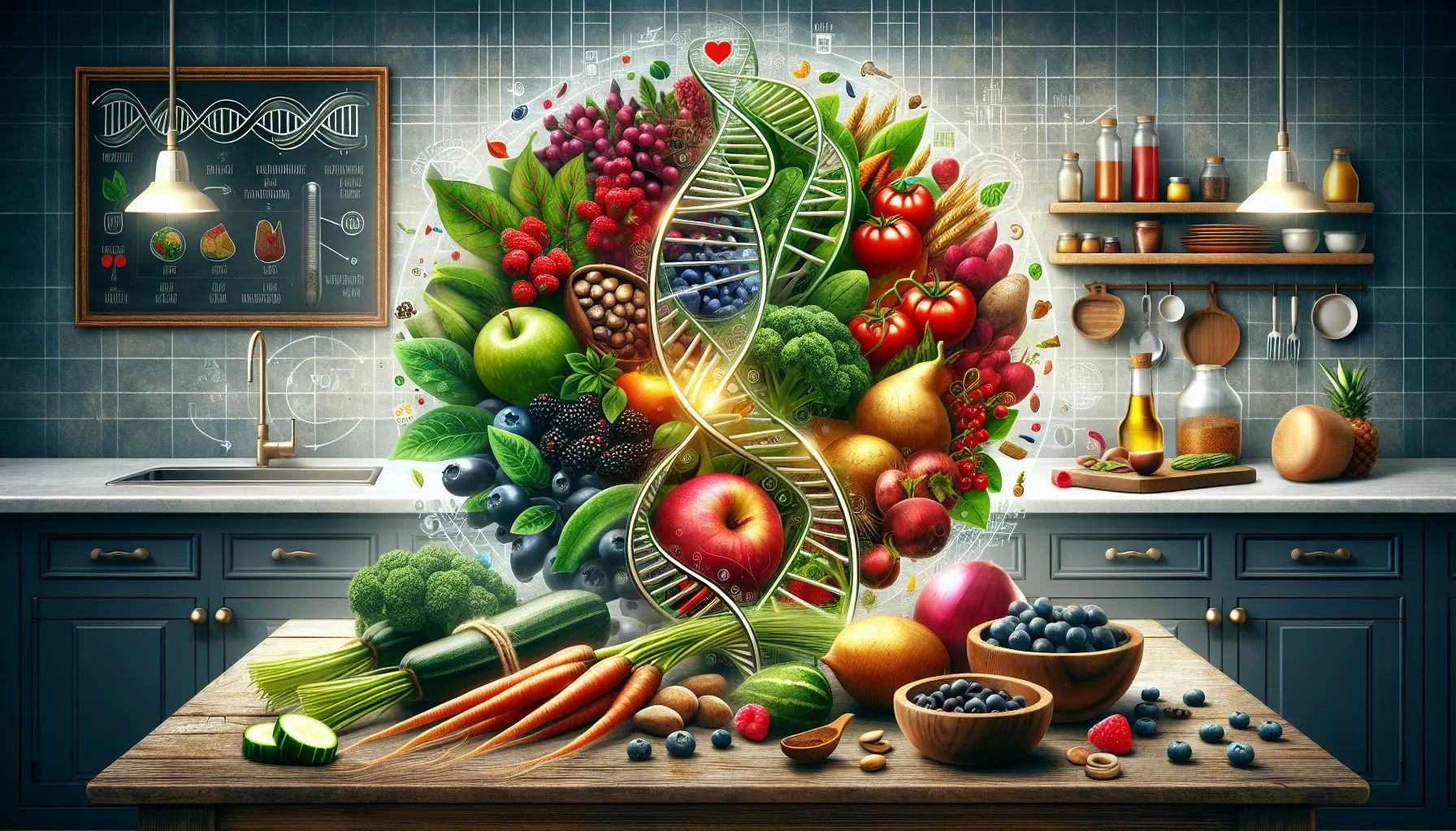 Una selezione di superfood come semi di chia, curcuma e goji berry disposti su un tavolo di legno, simbolo di salute e tradizione culinaria.