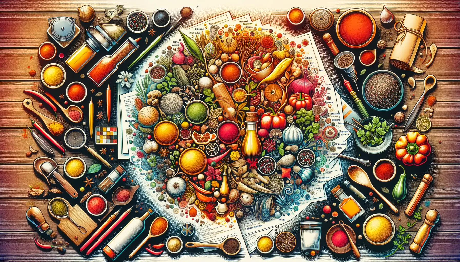 Un assortimento di spezie colorate in barattoli di vetro, pronte per essere utilizzate in cucina.