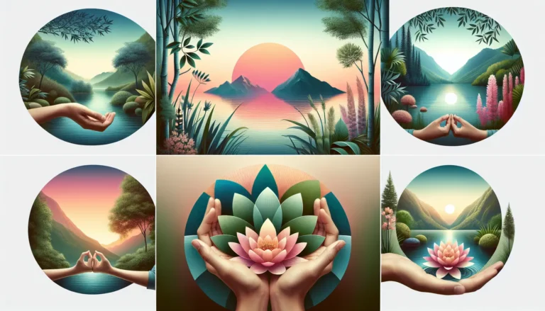 Una persona che pratica la mindfulness in un ambiente tranquillo, circondata dalla natura.