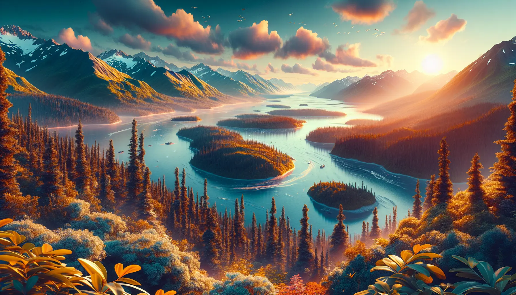 Panorama dell'Alaska con montagne imponenti e ghiacciai blu