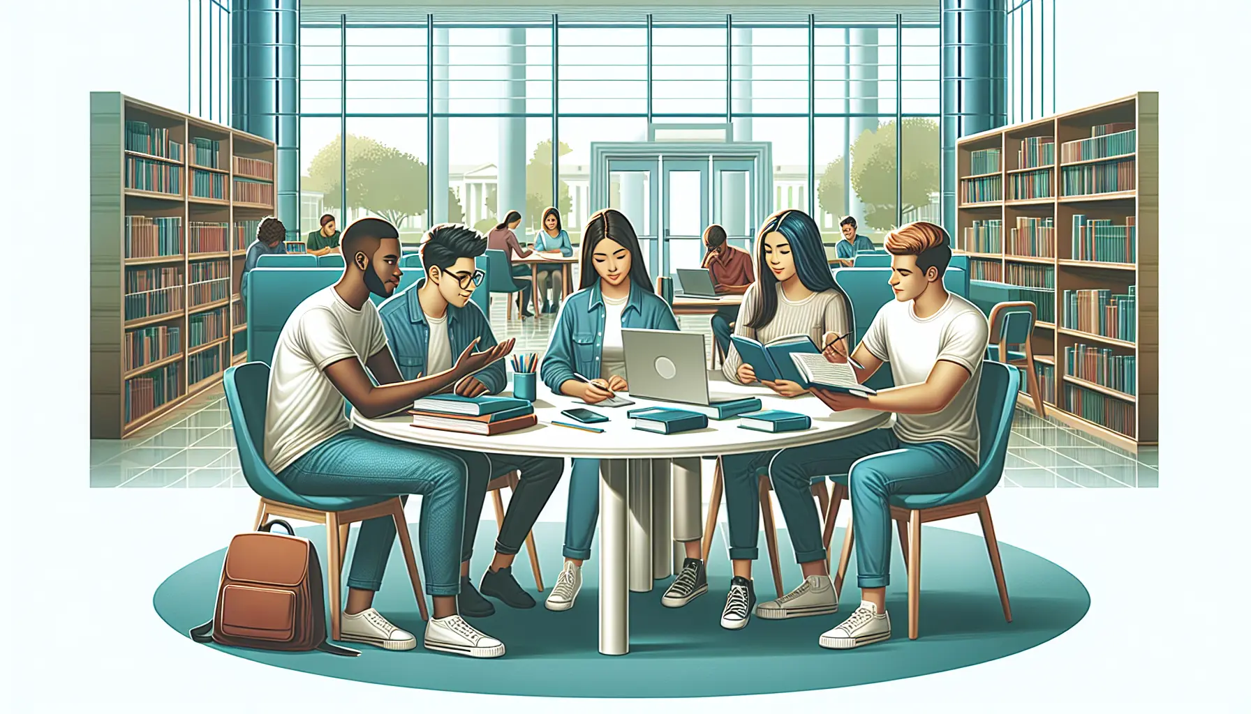 Studente universitario che collabora con i compagni di classe in un progetto di gruppo