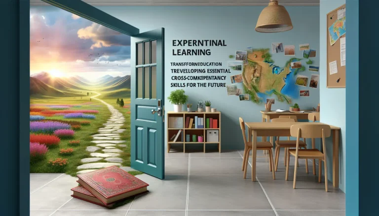 Studenti impegnati in un'attività di apprendimento esperienziale, immersi nella natura mentre collaborano a un progetto.