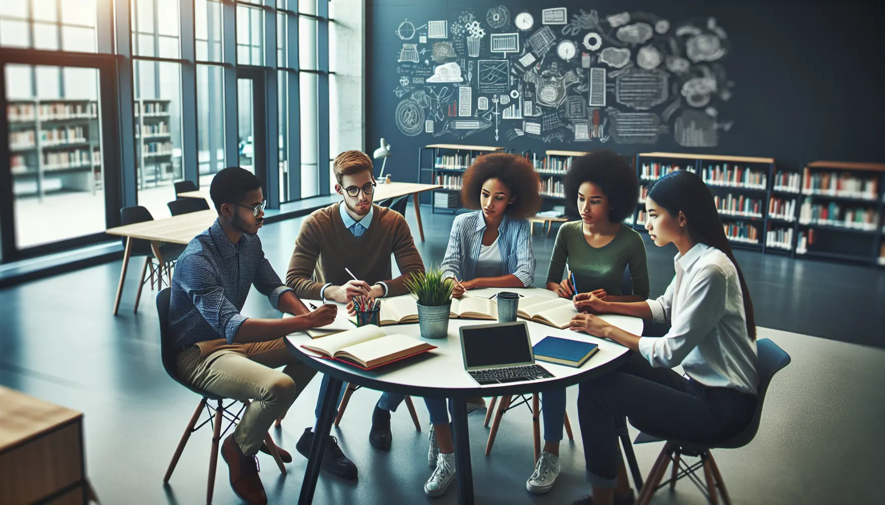 Studente universitario che collabora con altri in un ambiente di apprendimento condiviso