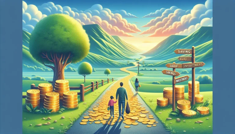 Un giovane che scrive un budget su un quaderno, circondato da monete e banconote.