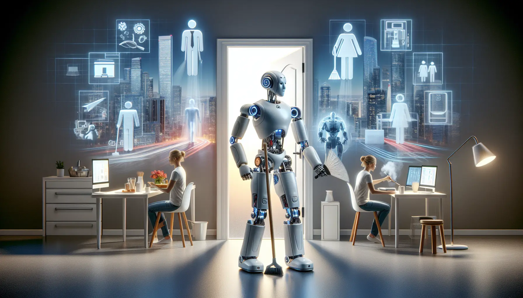 Un robot umanoide interagisce con un cliente in un negozio, dimostrando la nuova era dell'assistenza tecnologica.