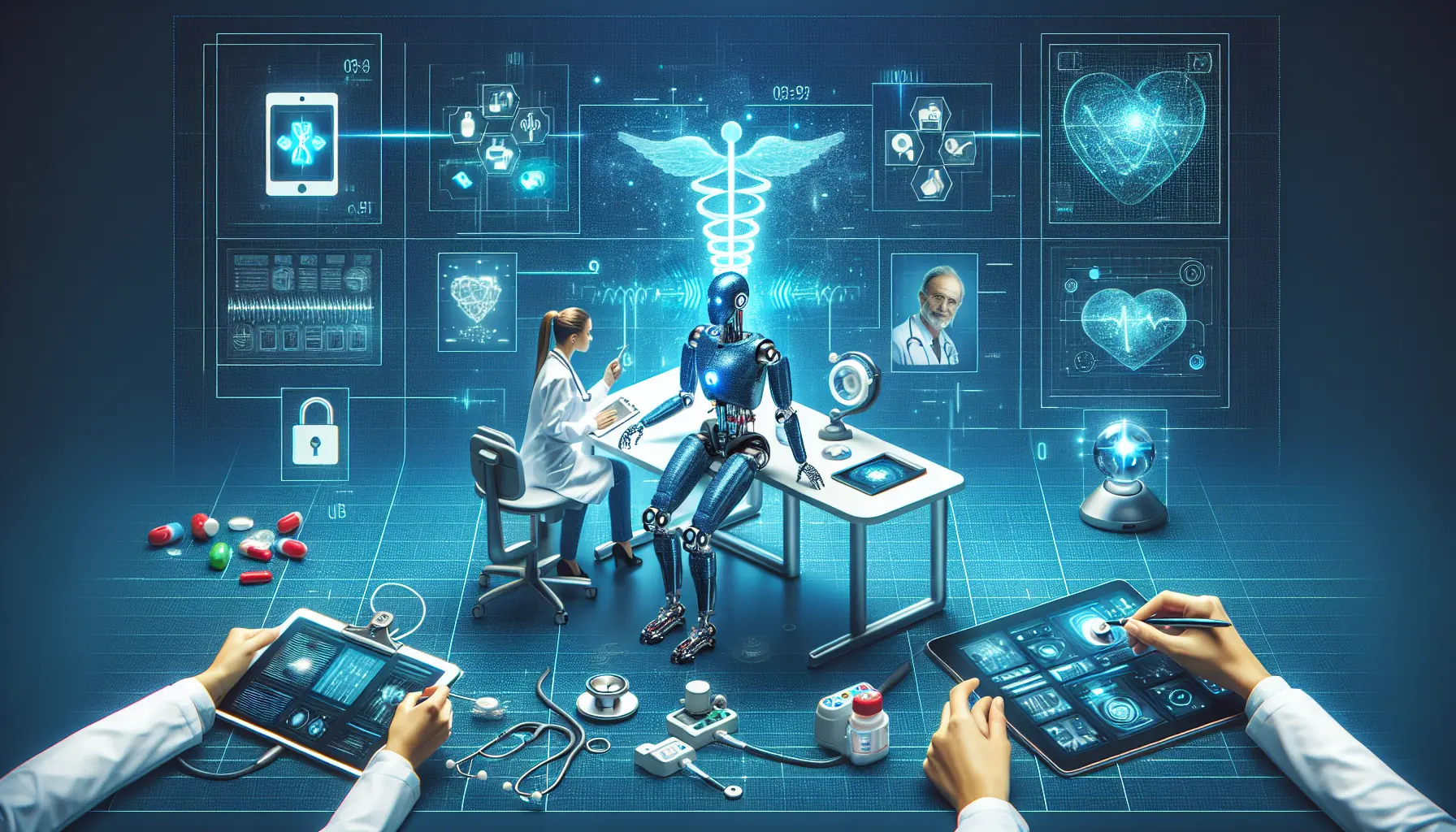 Un chirurgo robotico in azione durante un'operazione, rappresentando l'innovazione tecnologica nella medicina.