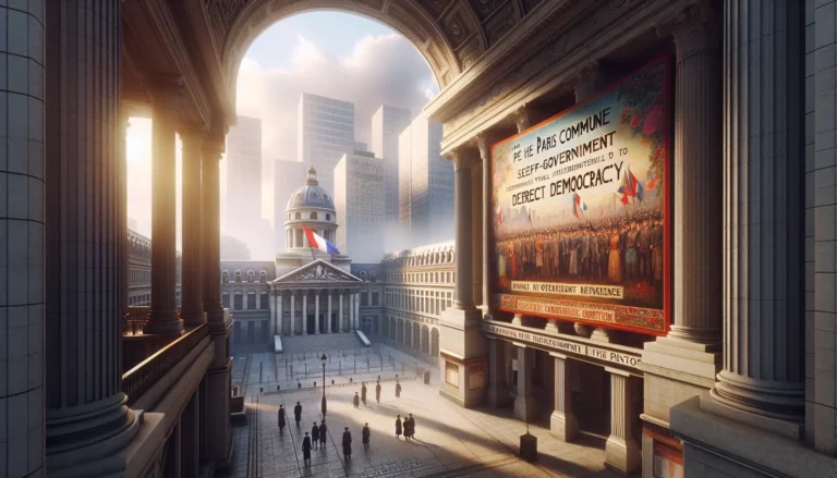 Un'immagine storica della Comune di Parigi, che rappresenta l'autogoverno e la partecipazione civica.