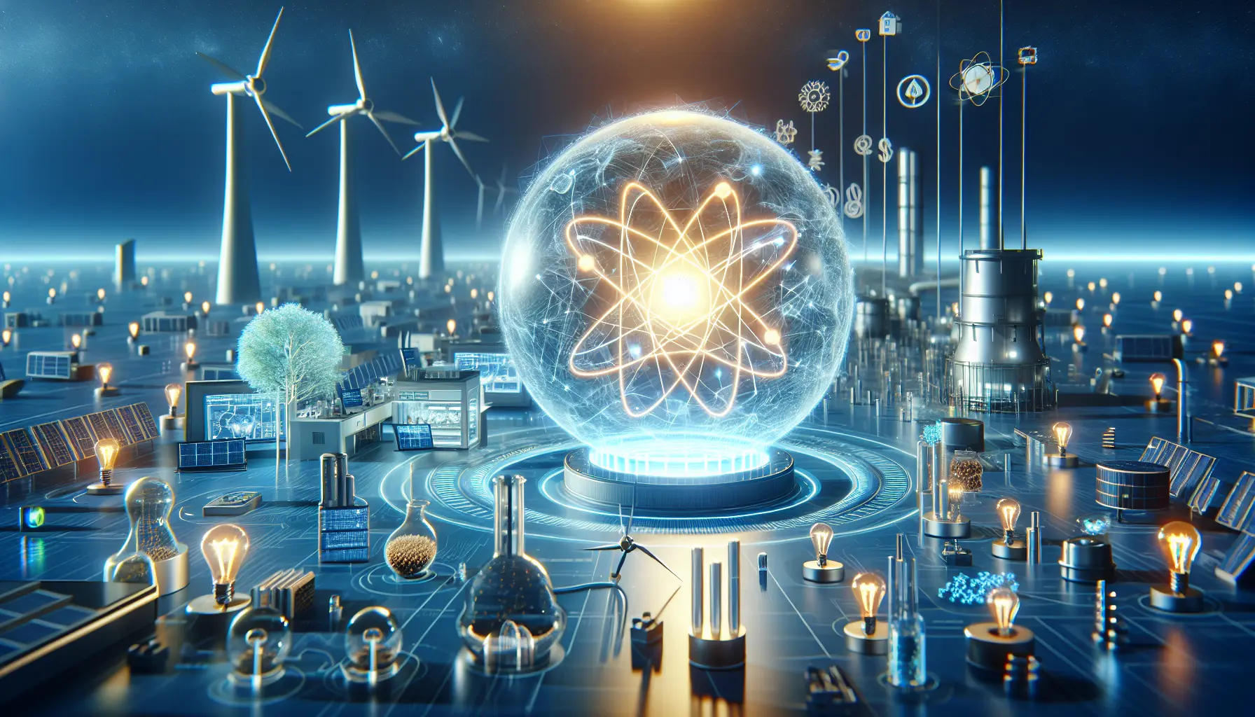 Rappresentazione grafica della fusione nucleare fredda con elementi scientifici e ambientali