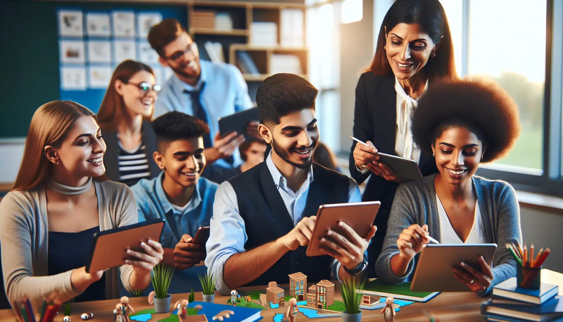 Un insegnante utilizza elementi di gioco in aula per coinvolgere gli studenti nell'apprendimento.