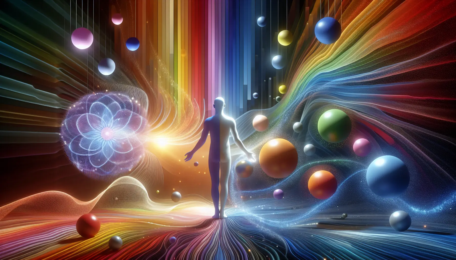 Un ambiente sereno e colorato che rappresenta l'armonia e il benessere mentale attraverso la cromoterapia