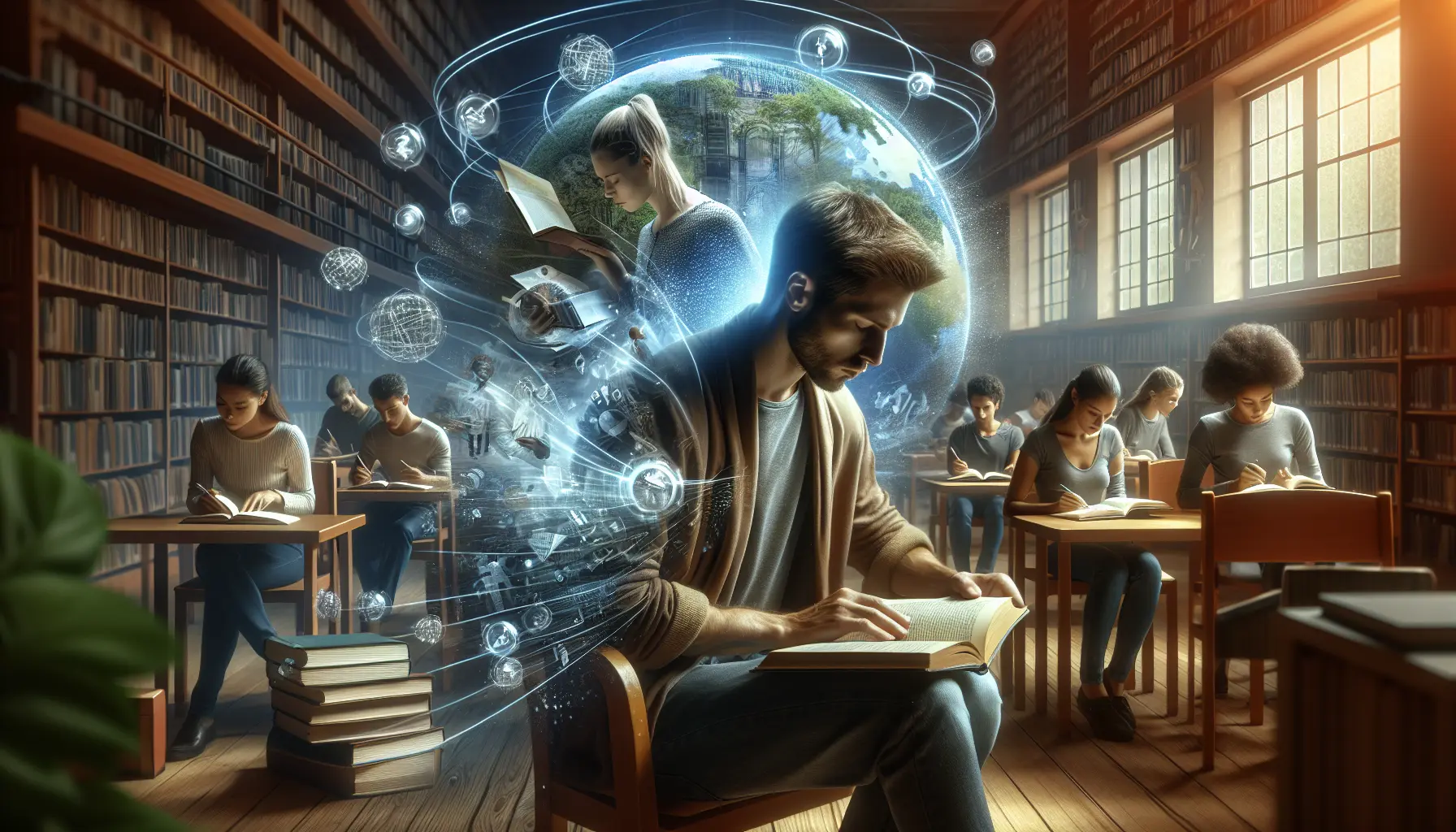 Studente che studia concentrato in un ambiente di studio sereno