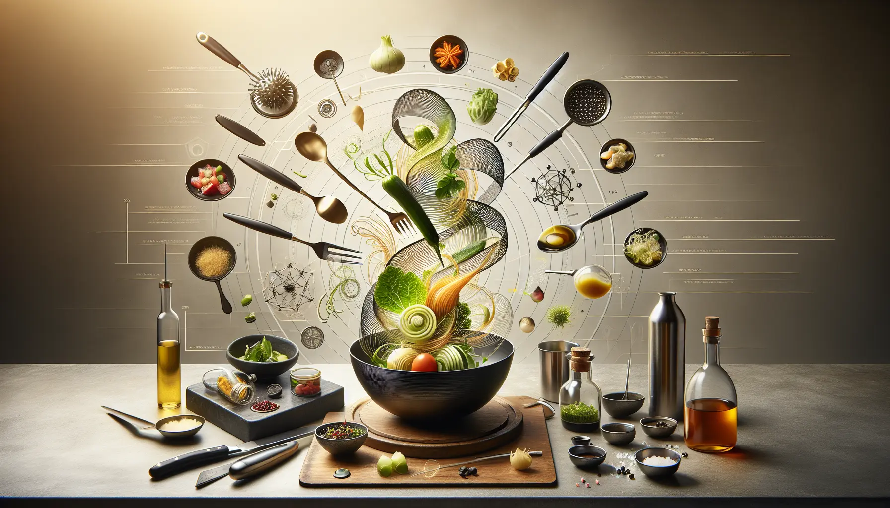 Un piatto artistico con ingredienti colorati e freschi, presentato in modo creativo