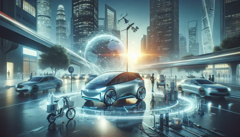 Un veicolo elettrico in carreggiata, simbolo della rivoluzione tecnologica nel settore dei trasporti.