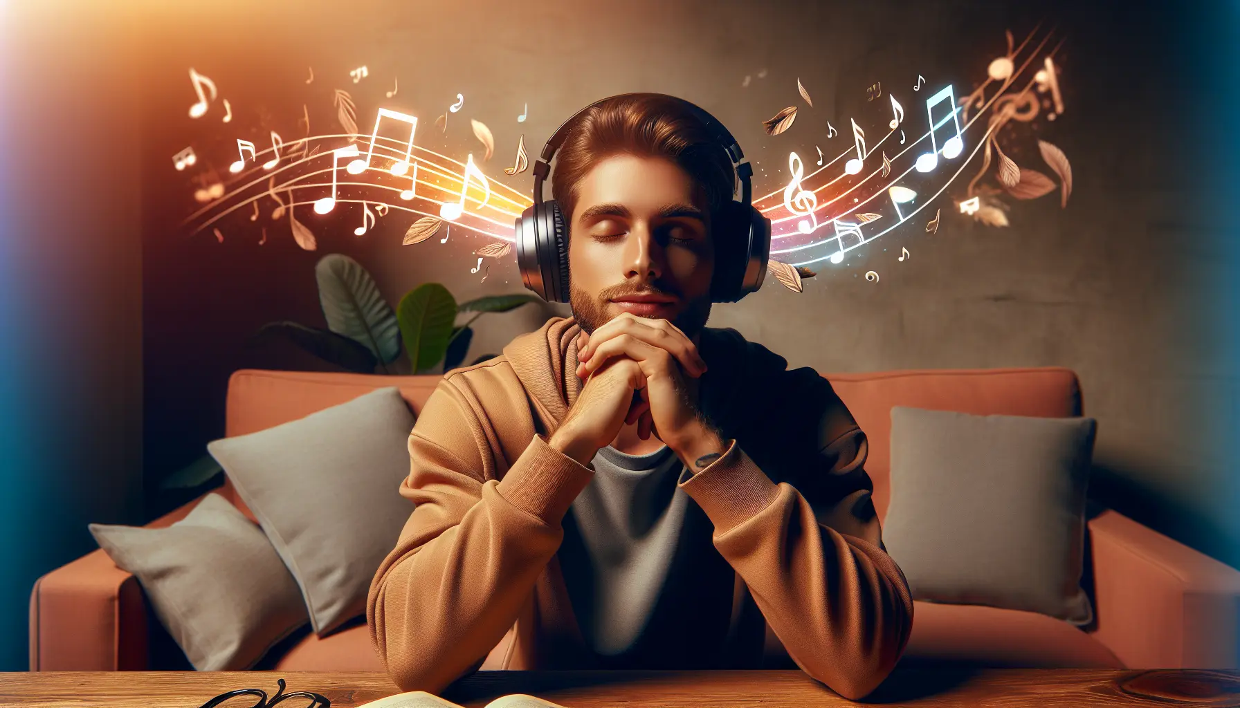 Una persona che ascolta musica con cuffie, immersa in un momento di relax e introspezione.