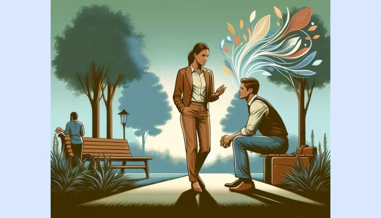 Una persona che riflette sulla propria salute mentale e fisica, circondata da amici in un ambiente positivo.