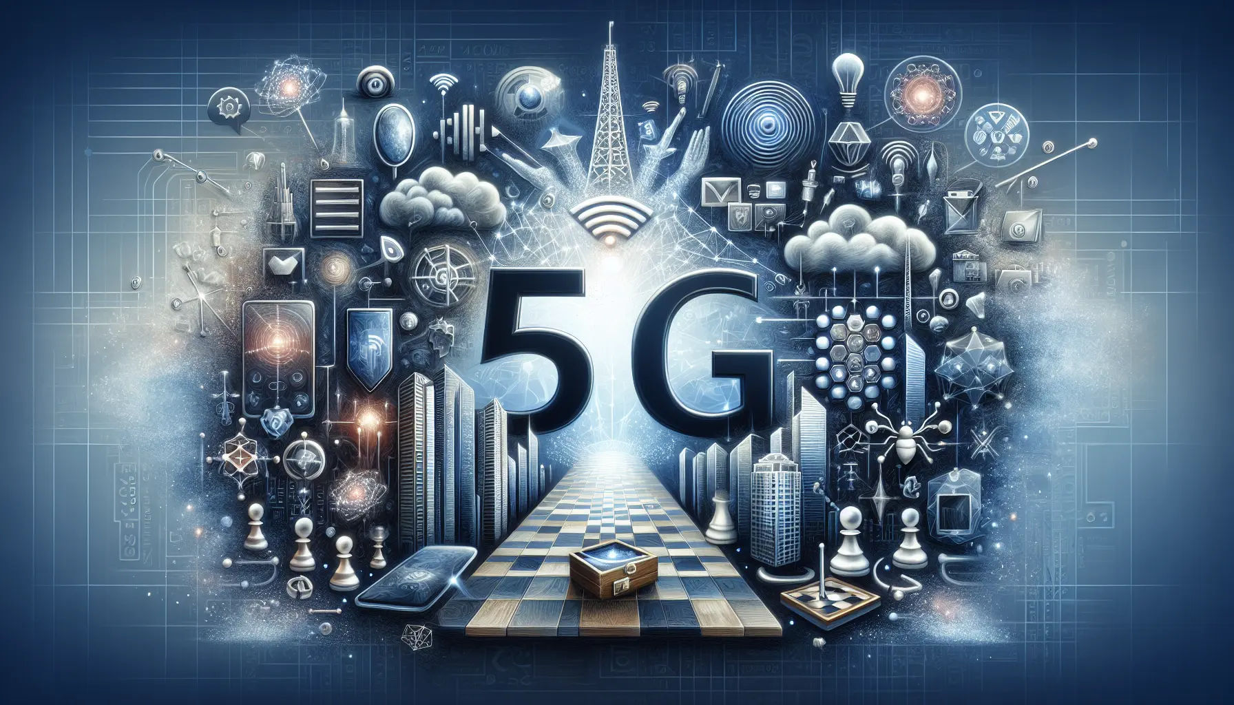 Una rappresentazione visiva futuristica di una città connessa, evidenziando la tecnologia 5G e i dispositivi intelligenti.