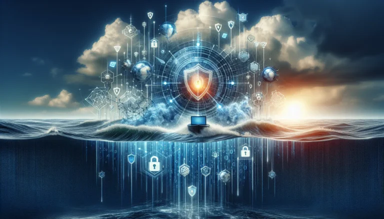 Un'immagine che rappresenta la sicurezza online, con un lucchetto su uno schermo di computer e simboli digitali.