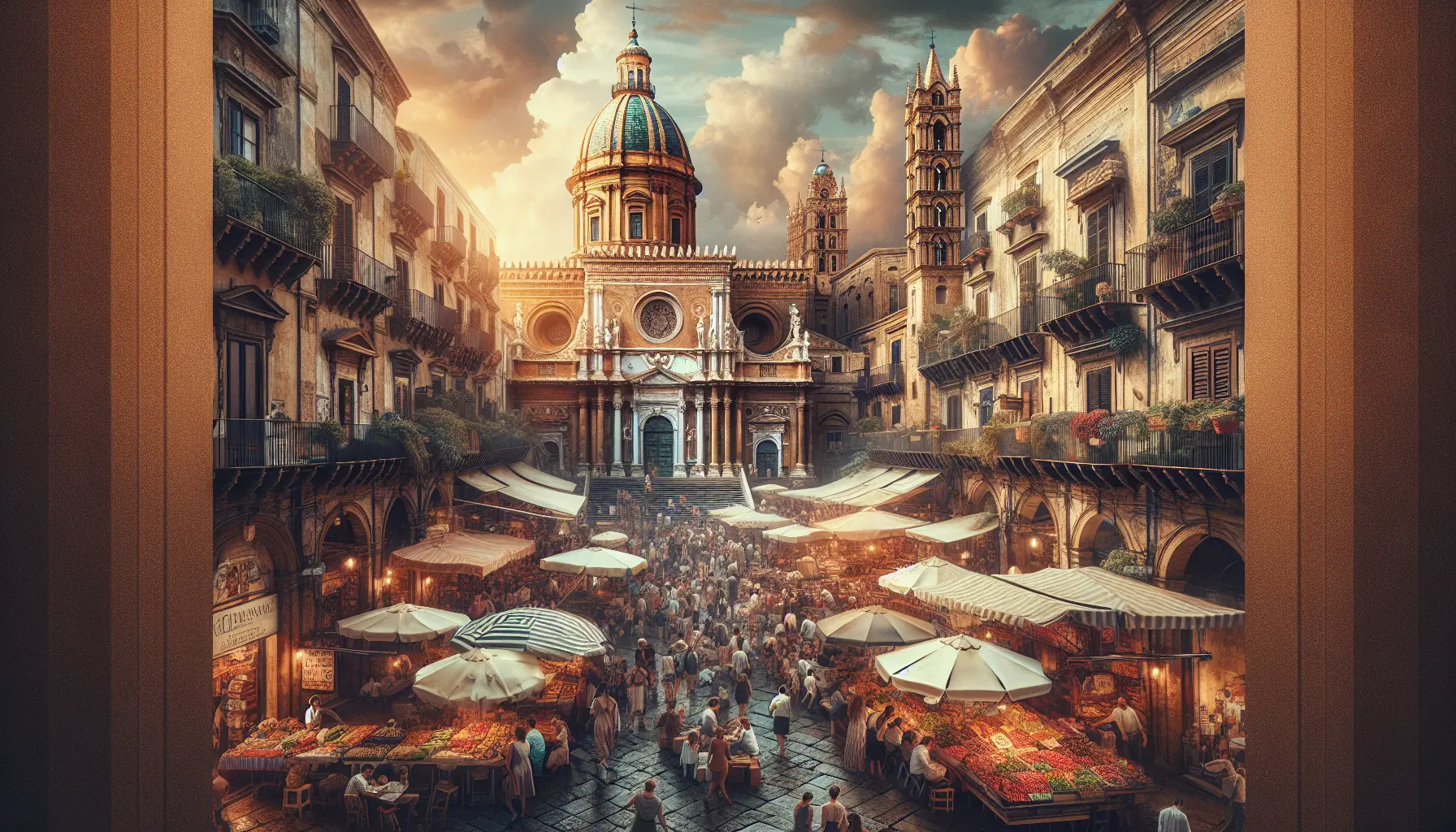 Vista panoramica di Palermo con il mare sullo sfondo e monumenti storici