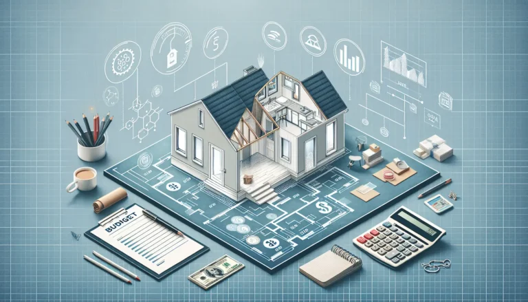 Una famiglia che discute piani di ristrutturazione in casa con documenti e strumenti di pianificazione