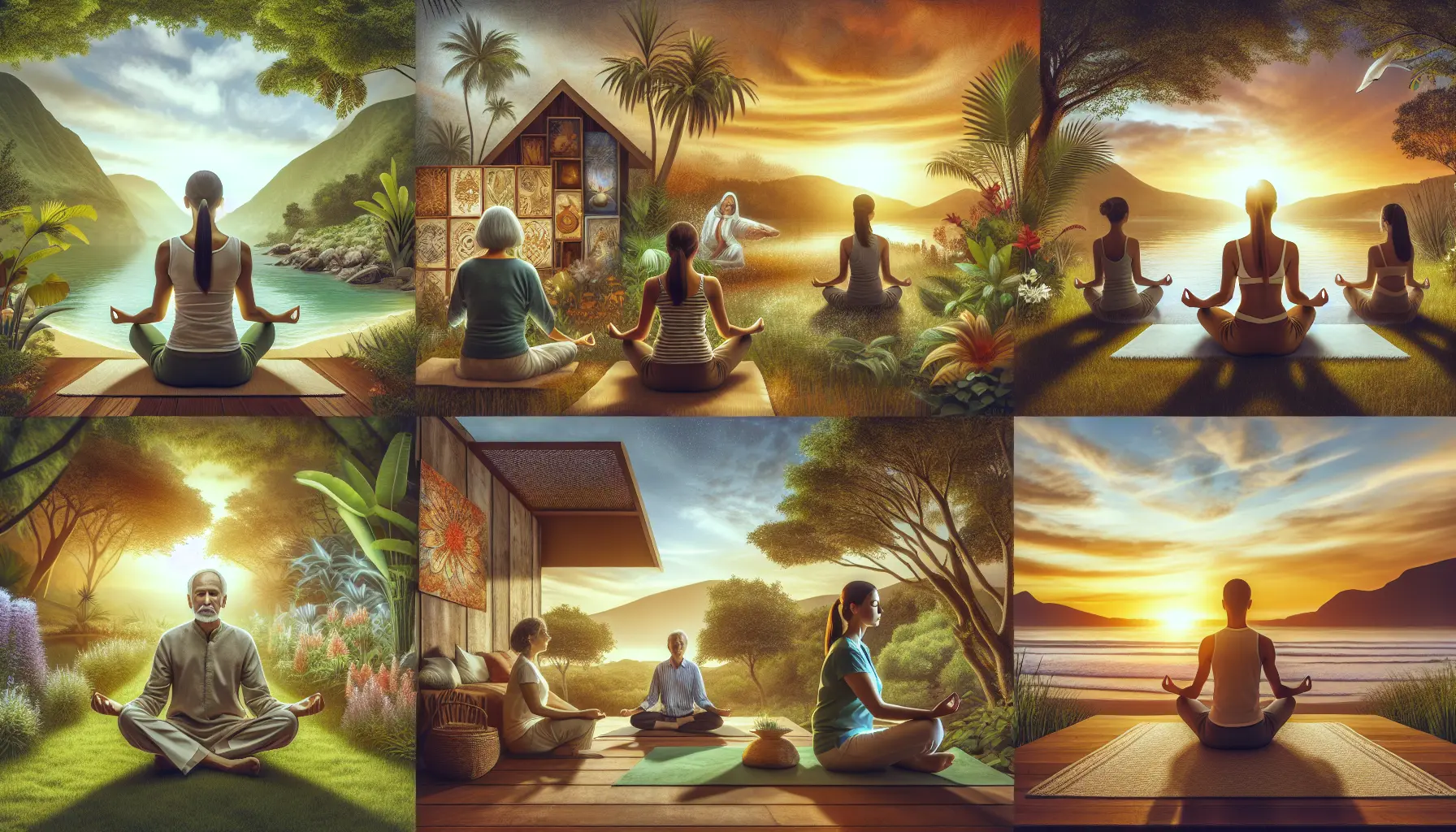 Una famiglia riunita in un ambiente sereno mentre pratica meditazione insieme.