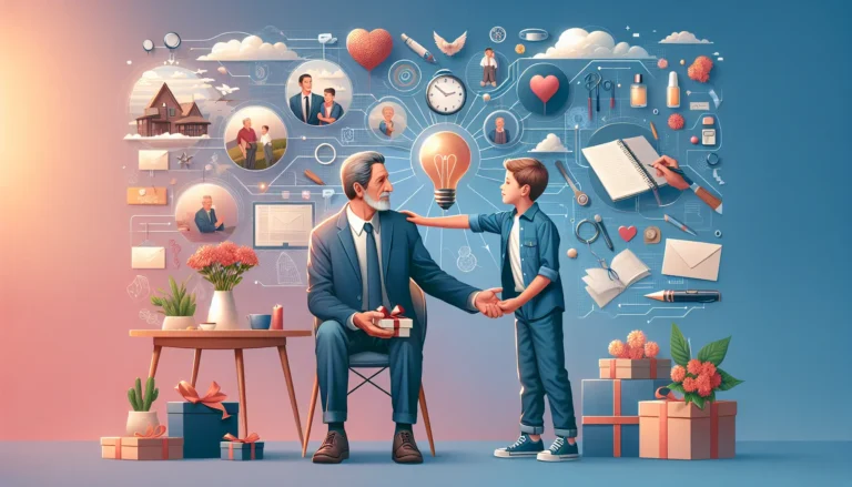 Un padre e un figlio che condividono un momento speciale insieme, simbolo dell'amore paterno.