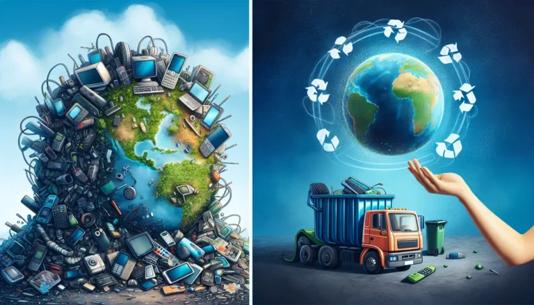 Dispositivi elettronici usati accatastati, simbolo del problema dei rifiuti elettronici e dell'inquinamento ambientale.