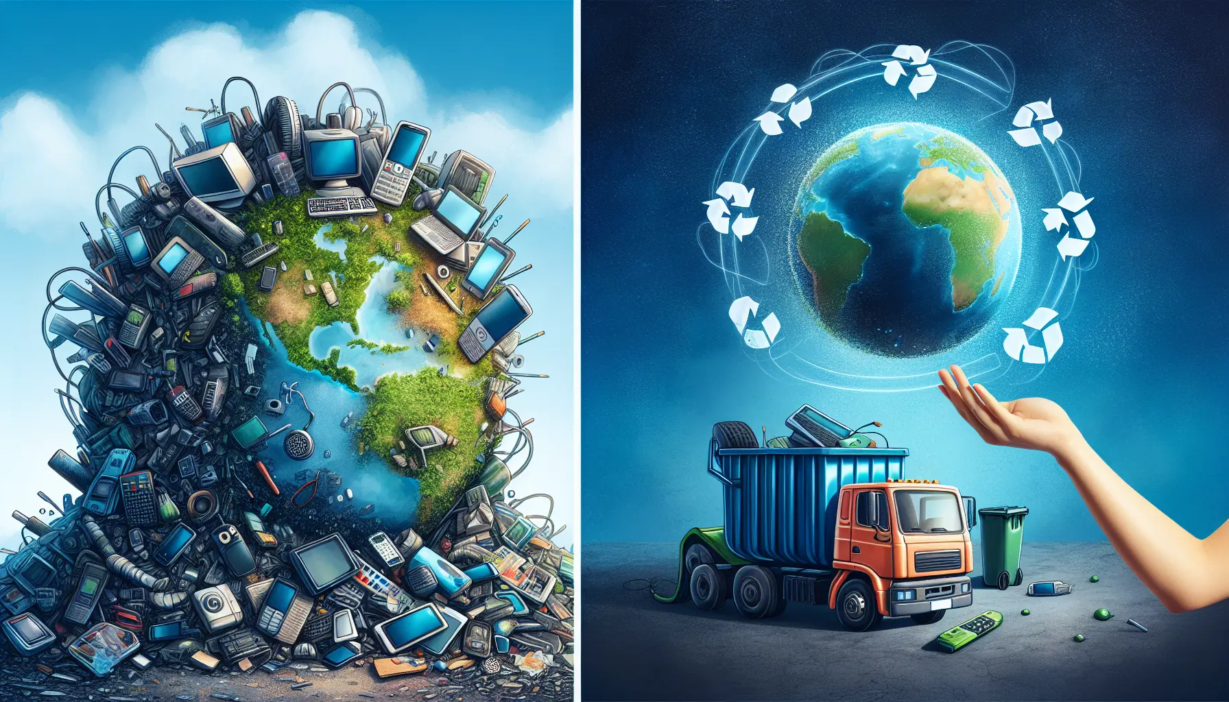 Dispositivi elettronici usati accatastati, simbolo del problema dei rifiuti elettronici e dell'inquinamento ambientale.
