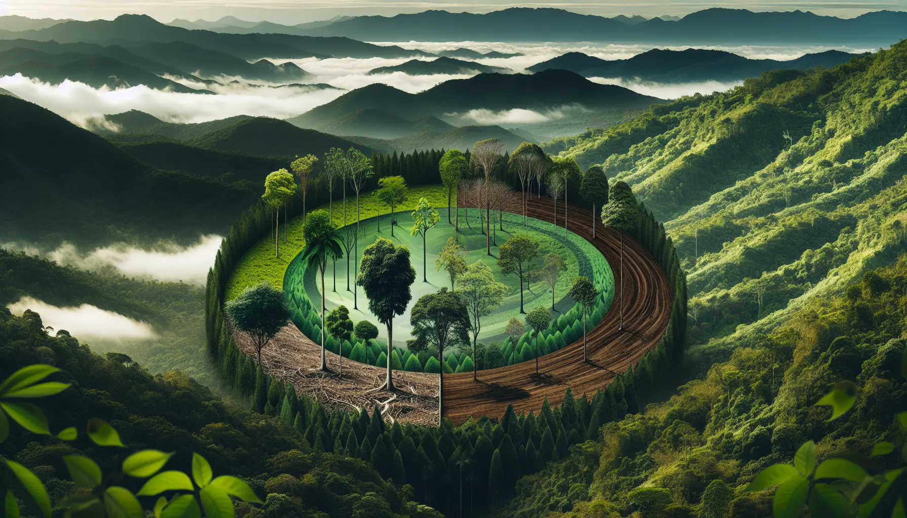 Foresta rigogliosa con alberi di diverse specie, simbolo di riforestazione e sostenibilità ambientale.