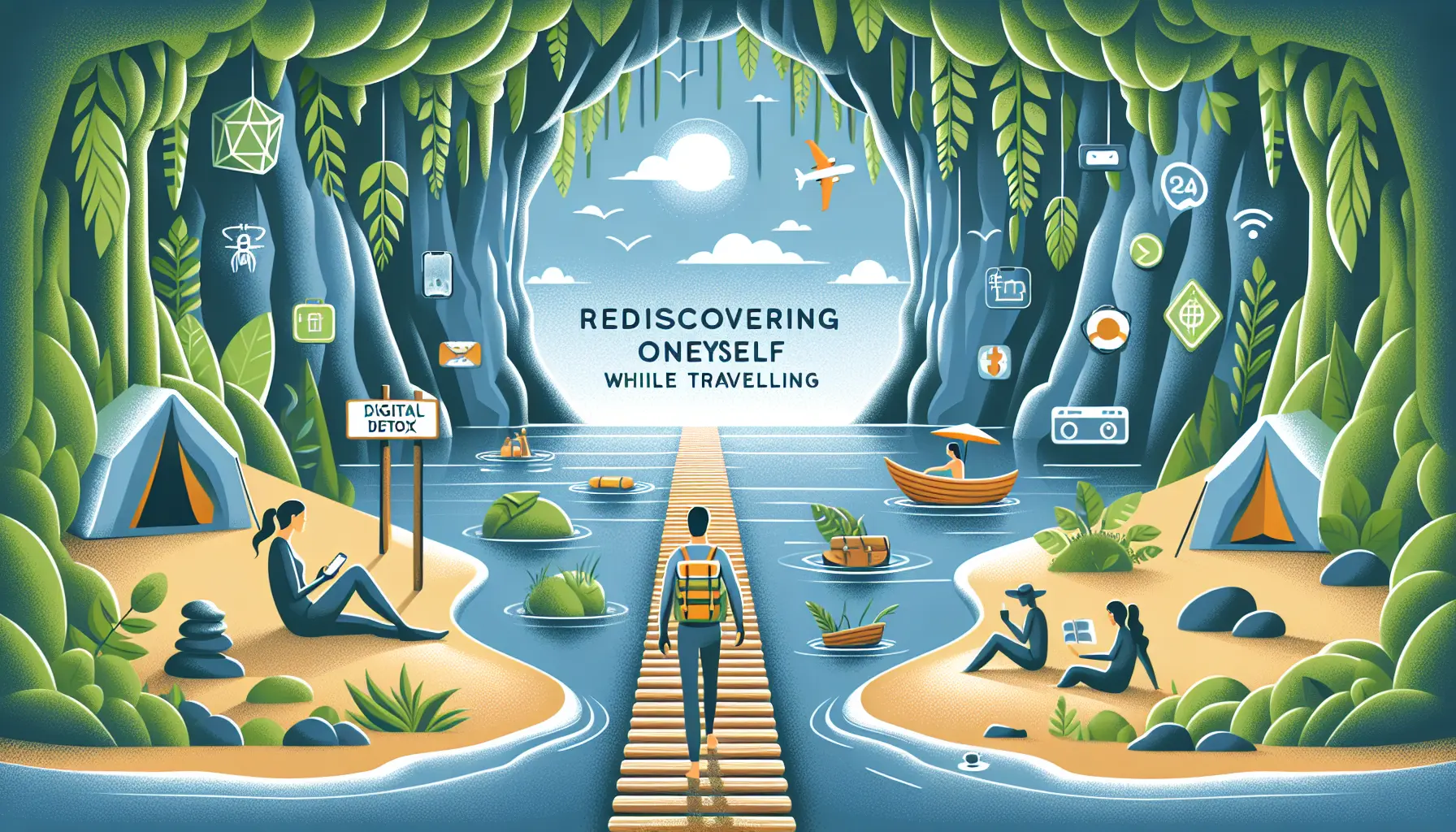 Un viaggiatore che contempla un paesaggio naturale mozzafiato, disconnesso dalla tecnologia.