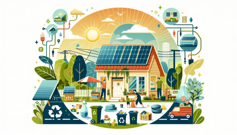 Famiglia che pratica il riciclaggio e utilizza energie rinnovabili in casa