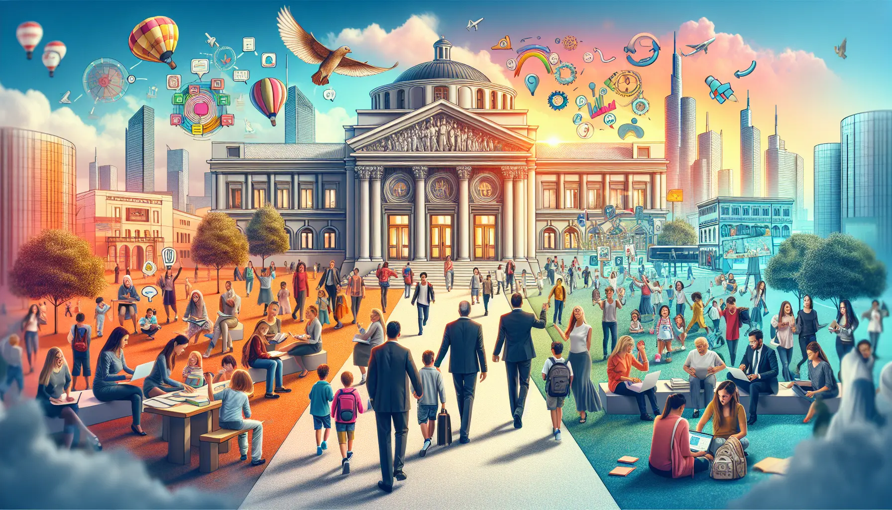 Un'aula luminosa della Scuola Cabrini di Milano, con studenti impegnati in attività didattiche e insegnanti che supportano l'apprendimento.