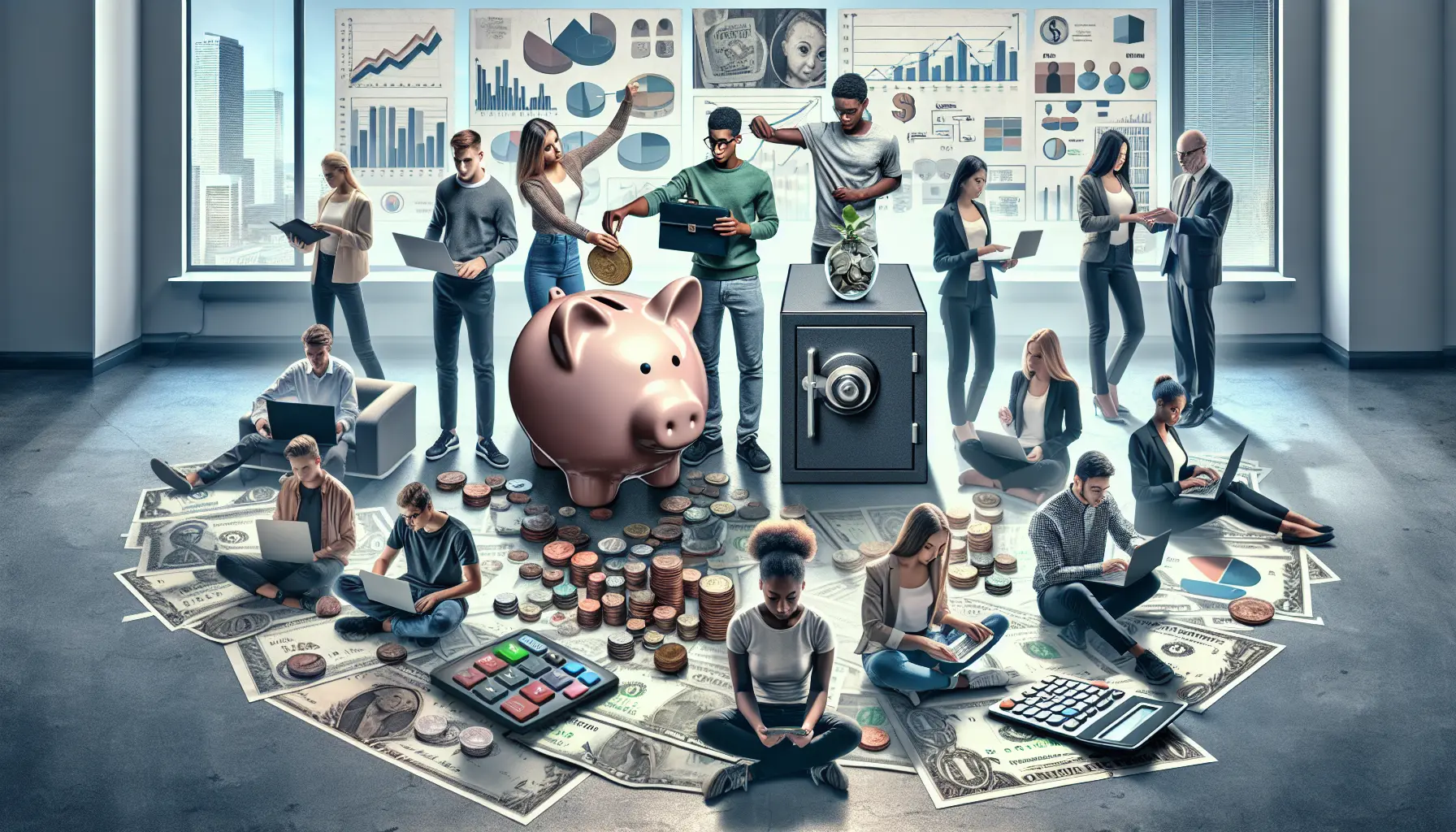 Giovane che pianifica il proprio futuro finanziario con un laptop e una tazza di caffè