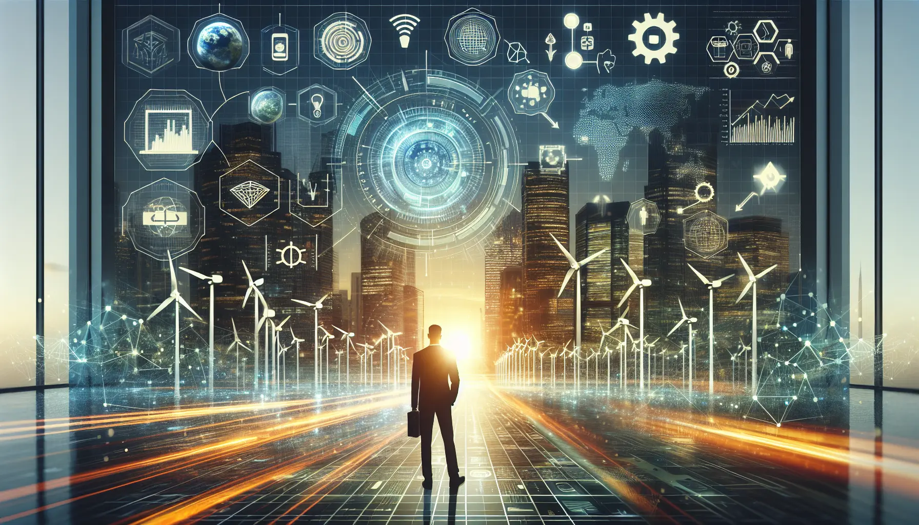 Illustrazione che rappresenta l'innovazione tecnologica come soluzione a sfide globali