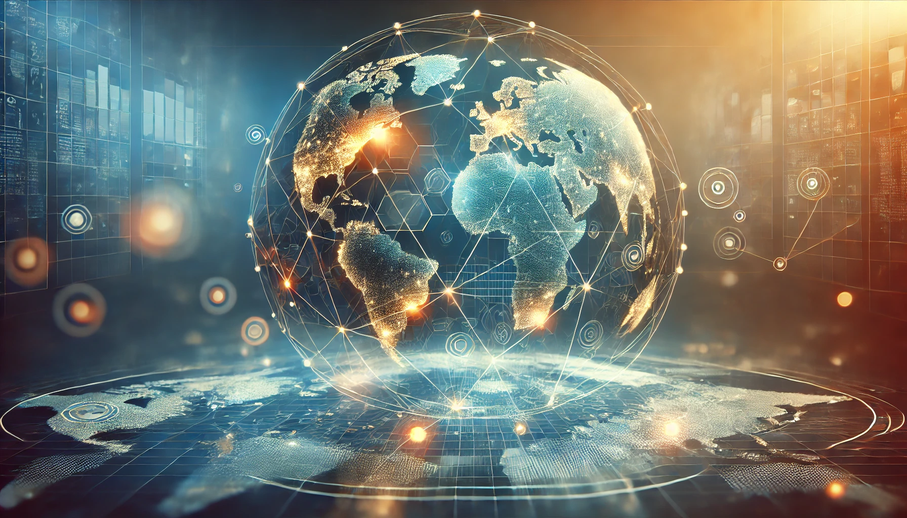 Rappresentazione astratta delle relazioni internazionali con un globo luminoso e connessioni globali
