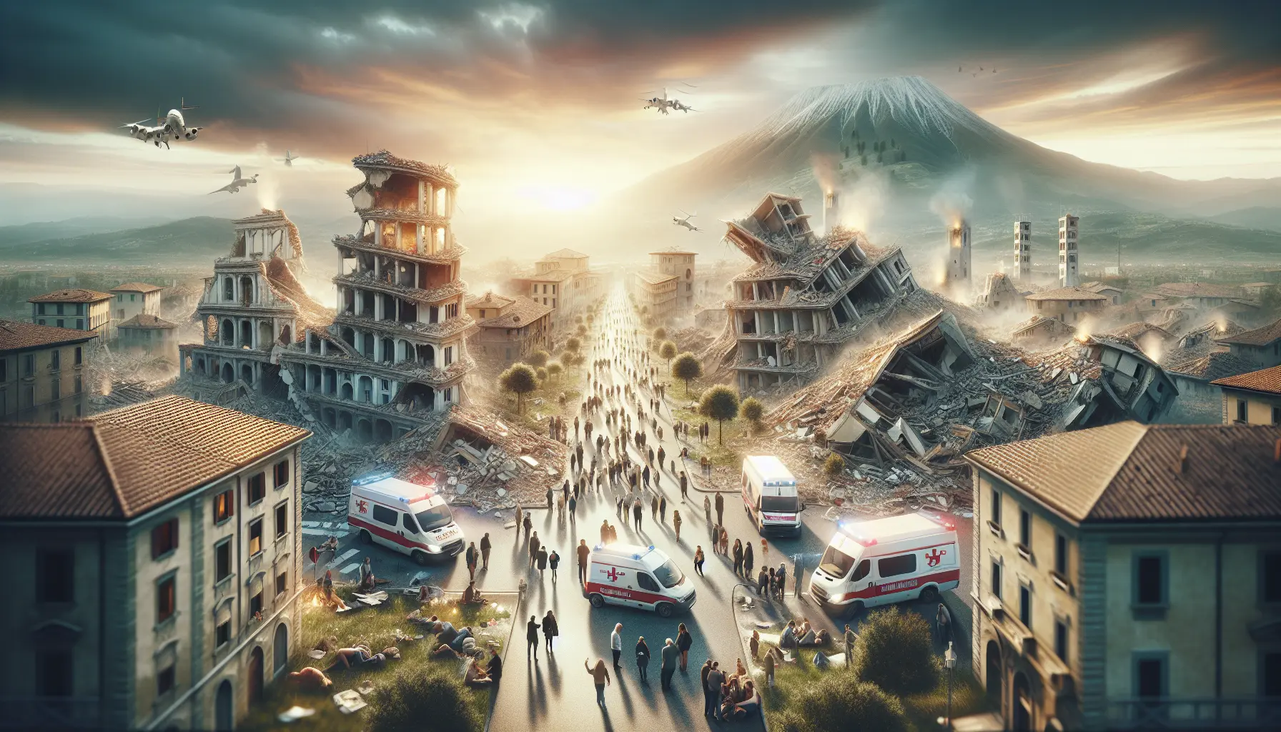 Immagine che rappresenta la ricostruzione e il supporto comunitario dopo il terremoto dell'Aquila.