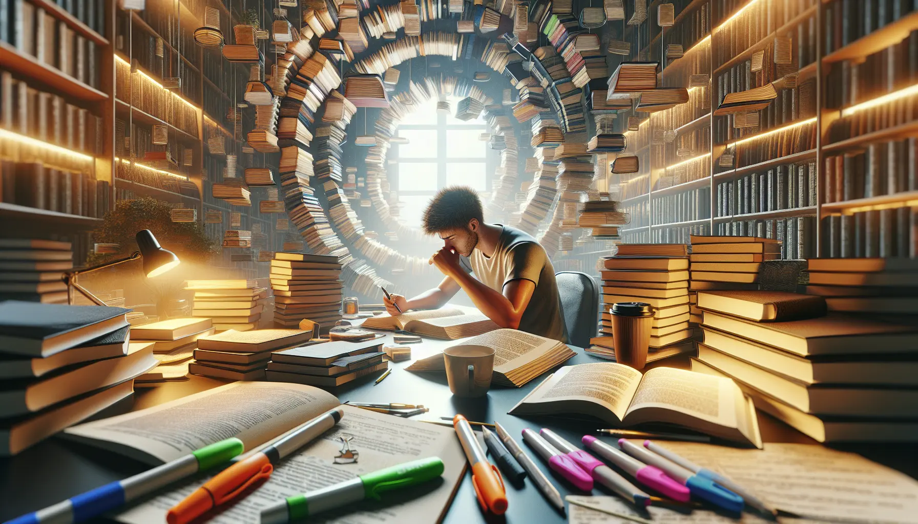 Studente che studia con libri e computer per prepararsi agli esami INVALSI