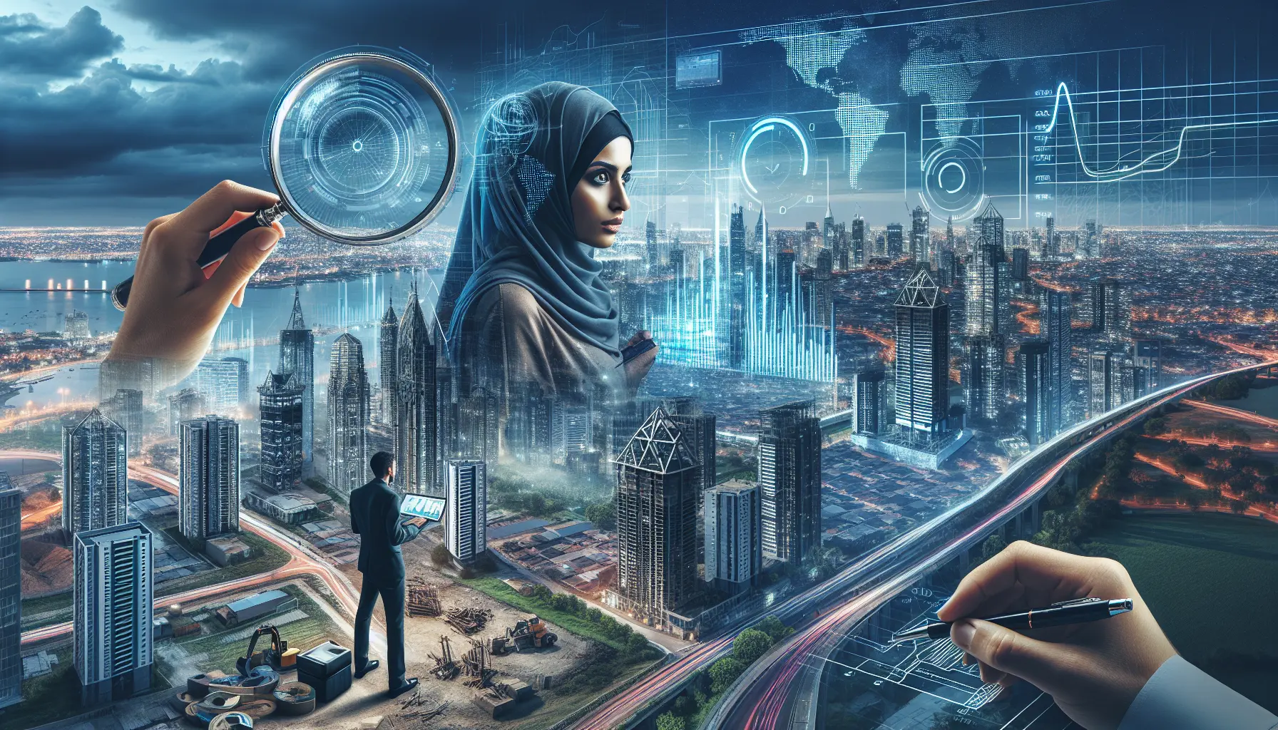 Un grafico che mostra le tendenze del mercato immobiliare con case e edifici sullo sfondo.