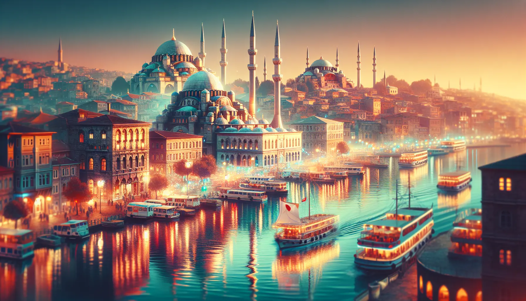 Vista panoramica di Istanbul con Hagia Sophia e il Bosforo in evidenza.