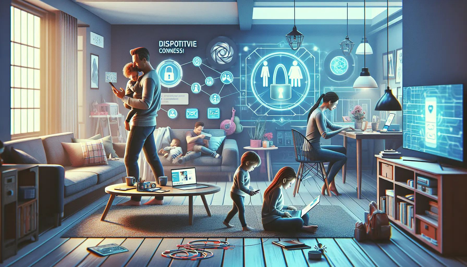 Un genitore che controlla le impostazioni di privacy sul dispositivo del proprio figlio.