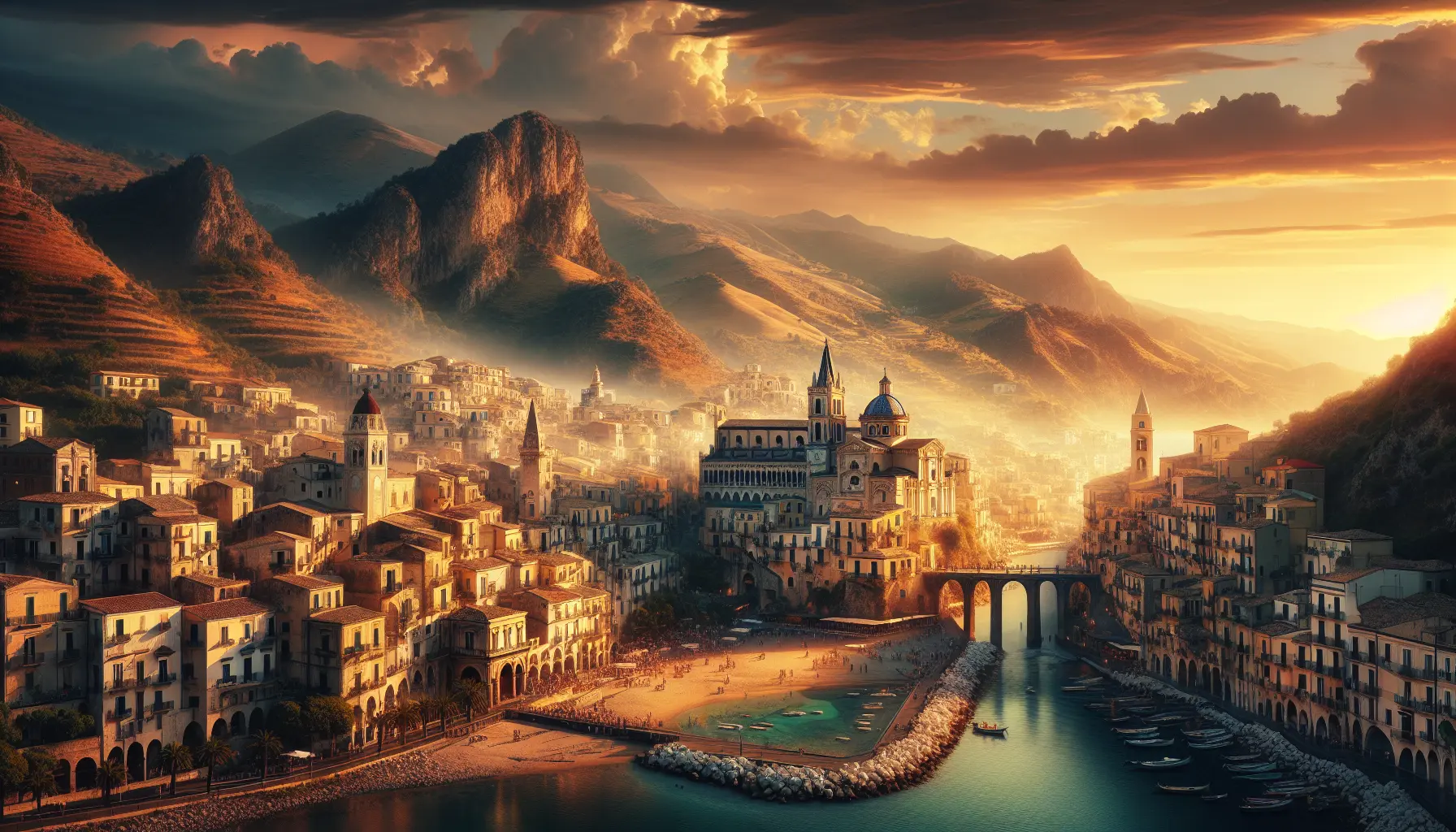 Panorama del Castello di Cosenza con il cielo al tramonto