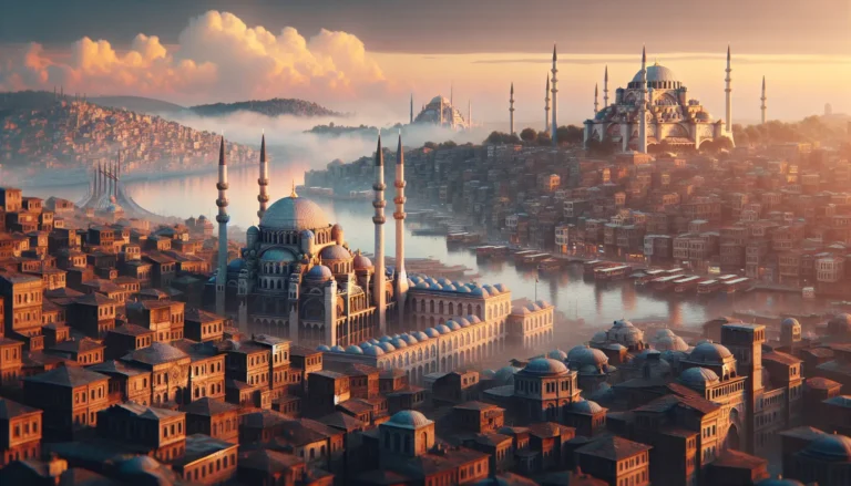 Vista panoramica di Istanbul con la Moschea Blu e il Bosforo sullo sfondo