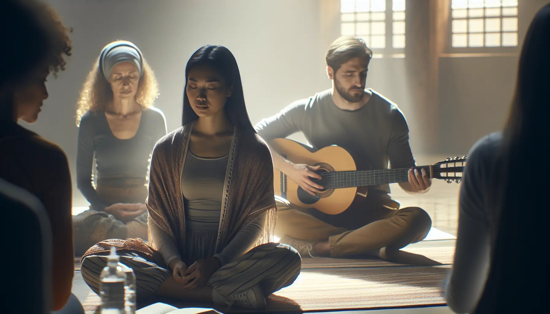 Un gruppo di persone che ascoltano musica insieme, sorridendo e interagendo in un ambiente sociale.